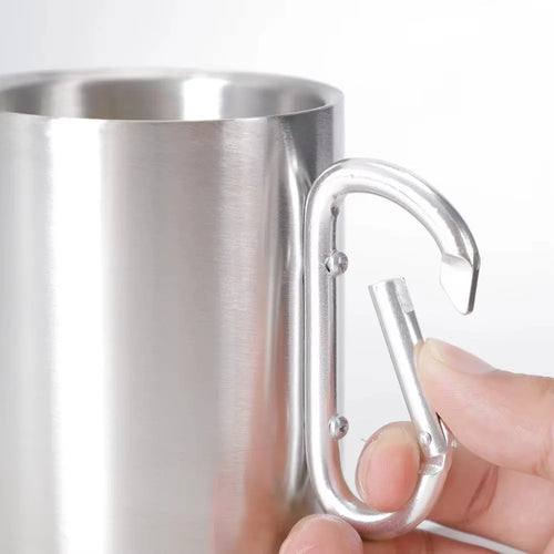 400ml Double-Wall Stainless Steel Camping Mug with Carabiner Handle